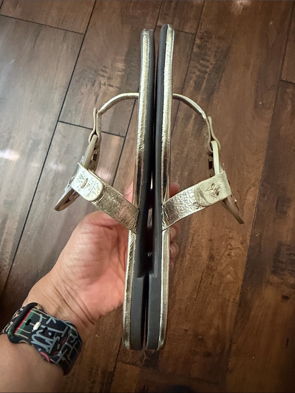 Tory Burch Metallic Gold Logo Thong Sandals - Picture 3 of 6